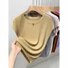 Camiseta de Manga Corta para Mujer, Nuevo Estilo Tejido de Seda de Hielo, Estilo Delgado de Verano, Corte Holgado, Adelgazante, Top Básico de Cuello Redondo