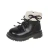 Botas Martin para niñas con forro de polar, nuevo estilo invernal, con un dulce diseño de lazo tipo princesa, botines para niños, cálidas y antideslizantes, botas de cuero