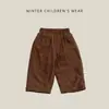Pantalones de pana retro de pierna ancha para invierno de niños, pantalones largos de rayas verticales elásticos en la cintura para bebé, pantalones gruesos con forro polar para bebé y niño pequeño