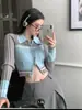 Cárdigan de Punto Retro de Color Contrastante de Manga Corta y Larga para Mujer Otoño e Invierno Preppy Nuevo Ajuste Delgado Versátil Top de Punto para Personas Bajas