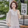 Top de Manga Larga Estilo Chino de Verano para Mamá de Mediana Edad, Nuevo Estilo para Mujeres de Mediana Edad y Mayores, Blusa de Verano Estilo Nacional, Camisa Base