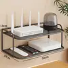 Estante de almacenamiento para router, estante organizador de WiFi, estante de almacenamiento de decodificador montado en la pared sin perforación, estante de almacenamiento en capas montado en la pared