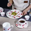 Nueva Serie Tianmei Vajilla, Platos Estilo Occidental, Platos de Postre de Porcelana de Hueso, Tazas de Café, Platos Planos para Filete de Hotel Cereza de Gama Alta