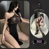 Lencería Sexy Disfraz de Secretaria Encaje Uniforme Tentación con Cordones Cuello Halter Conjunto de Camisón Sexy Diseño Sin Quitar