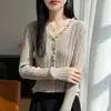 Cardigan de Tricô Ruffle com Decote V Novo Outono 2026 Transfronteiriço, Suéter Fino Canelado, Camisa Básica Curta Slim Fit
