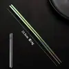 Palillos Cuadrados Medios de Cristal de Hielo de Titanio Puro de 23.5 cm, Palillos Portátiles para Estudiantes, Estuche Portátil de Viaje, Un Palillo por Persona, Antimoho, Antideslizantes