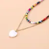 Joyería Transfronteriza Moda Simple Concha Corazón Abalorios Cadena Clavícula Collar Personalizado Geométrico Colorido Collar de Cuentas de Arroz