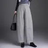 Pantalones de Pierna Ancha Curvos de Mezcla de Lana a la Moda para Mujer 2026 Otoño/Invierno Nuevos de Cintura Alta Adelgazantes Petite con Caída para Viaje Casual