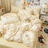 Estilo Coreano Fresco Lazo Agradable a la Piel Algodón Lavado Juego de Cama de Cuatro Piezas Funda Nórdica Dormitorio Cama Individual Juego de Tres Piezas