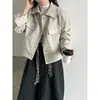 Jaqueta de Couro PU com Lapela LUXI Classic para Mulheres, Outono 26, Shorts Retrô, Casaco de Couro para Motociclista de Botão Único 99046