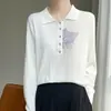 Suéter de Lã Penteada Feminino Solto Redutor de Idade Seda de Amora Manga Longa Fino Gola Polo Interna Estilo Ocidental Camisa Base