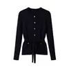 Fabricante de ropa de mujer transfronterizo al por mayor 2026 AliExpress artículo de venta caliente chaqueta casual de punto acanalado de cuello redondo con cinturón de moda