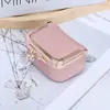 Piel de Vaca de Primera Capa Bolso Dorado Compacto Nuevo Anillo de Diamante Bolso para Joyería Cuero Genuino Mini Anillo Collar Pendientes Caja de Joyería para Mujeres