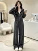 Conjunto de Dos Piezas de Cardigan con Capucha y Cremallera de Punto de Alta Gama de Moda y Pantalones de Pierna Ancha para Mujer Otoño/Invierno Traje de Moda Adelgazante
