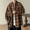 Camisa de cuadros retro japonesa de primavera y otoño para hombre, de manga larga, estilo nuevo, holgada, casual, chaqueta de camisa de alta gama para hombre
