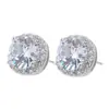 Brincos de Tarraxa Redondos com Diamante Colorido para Mulheres, Brincos de Zircônia de Três Quilates, Brincos Geométricos de Diamante Brilhante Simples da Moda Europeia e Americana Mais Vendidos