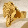 Anillo Mengjia Estilo Francés Retro Transfronterizo Europeo y Americano Joyería Personalizada Acero Inoxidable Chapado en Oro de 18K Patrón Irregular de Meteorito para Mujeres