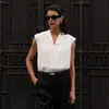 Camisa de Satén sin Mangas de Color Sólido Europea y Americana Transfronteriza para Mujer Verano 2026 Nuevo Cuello en V Casual Elegante Versátil