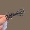 Grampo de Cabelo Elegante com Pérolas para Mulheres, Presilha de Metal com Laço Preto, Presilha Lateral de Alto Padrão, Presilha para Franja, Simples Presilha Bico de Pato