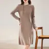 Vestido Tricotado 100% Lã Pura 2026 Outono Inicial Novo Elegante Versátil Moda Gola Redonda Redutor de Idade Vestido Atacado