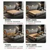 Cama tapizada de madera maciza estilo corona de lujo ligero, cama doble para dormitorio principal con mesita de noche inteligente