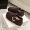 Zapatos Birkenstock para Mujer Grises Invierno Nuevo Estilo Lana Suela Gruesa Versátiles Bidireccionales Zapatos Peludos Calidez con Terciopelo Mocasines Zapatos de Algodón