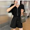 Mono de Nuevo Estilo para Mujer Estilo Hong Kong Japonés y Coreano Casual Cintura Alta Ajustado Romper Corto con Capucha Tendencia Ins