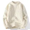 Suéter de Punto Trenzado para Hombre de Invierno Casual Versátil Europeo y Americano Ligero Maduro Color Sólido Suéter Pulóver de Cuello Redondo para Hombre