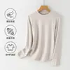 Camiseta de manga larga con cuello redondo para talla grande, camiseta básica engrosada para mujer para otoño e invierno, alta elasticidad, tejido cepillado, top con estampado de espina de pescado