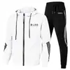 Traje deportivo de moda para hombre con cremallera y capucha, conjunto casual de tres rayas, nuevo de fábrica 2024, europeo y americano, transfronterizo