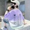 Camiseta de Manga Corta 100% Algodón para Niños 2026 Nuevo Estilo Ropa de Verano para Niños Tops de Color Contrastante Degradado Tallas Mediana y Grande Camisetas Modernas para Niños