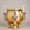 Gran Adorno de Trípode de Latón para la Riqueza para Adoración, Adecuado para Interiores del Hogar, Sala de Estar, o como Decoración para Ceremonia de Inauguración, con un Quemador de Incienso Ruyi