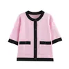 Moda Femenina Nueva de Primavera y Verano Transfronteriza, Estilo Europeo y Americano, Chaqueta de Punto Versátil de Manga Corta con Retazos