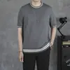 ¡Wow, camiseta de punto base de moda juvenil de manga corta estilo coreano para hombre, a rayas, cuello redondo, hecha a medida para el verano, camiseta casual