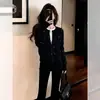 Cárdigan de punto negro con pedrería estilo coreano para mujer, adecuado para primavera y otoño, con un tacto de alta gama y elegante, se puede usar como un top corto