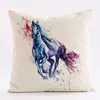Série de Fronha de Linho com Padrão de Cavalo em Aquarela de Desenho Animado Especial Transfronteiriça para Capa de Almofada de Sofá Cama Sala de Estar