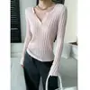 Suéter de Tricô Cisnann Outono Novo Estilo Francês High-End Slim-Fit Manga Longa com Decote V Pequeno SN9234