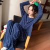 Yunduo Algodón Estilo Coreano Niña Dulce y Linda Pijama de Manga Larga Conjunto Casual para el Hogar de Primavera y Otoño Venta al por Mayor Transfronteriza