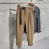 21 Nuevos Pantalones Casuales de Pana Gruesa de Invierno con Sentido de Textura de Moda para Hombre, Ajuste Delgado, Cintura Holgada con Cinturón