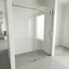 Cabina de Ducha de una Pieza con Vidrio Templado, Antiexplosión, Una Fija y Una Deslizante, Cabina de Ducha Minimalista con Puerta de Vidrio sin Marco para Baño