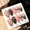 30 Piezas Transfronterizas Almendra Rosa Nude Rayadas Uñas Portátiles Dulce Fresco Lazo Pura Pasión Estilo Puntas de Arte de Uñas Fábrica Mayorista