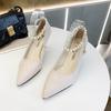 Nuevos Zapatos de Tacón Alto Otoño 2025 para Mujer, Tacón Fino, de Una Correa, Perla Nicho Gamuza Francesa Versátiles Elegantes Zapatos de Dama