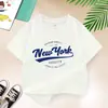 Camiseta Nueva de Verano para Niños con Letra de Nueva York y Estampado Morado, Camiseta para Niñas, Camiseta de Manga Corta para Niños, Camiseta de Algodón a la Moda, Rosa