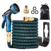 Mangueira de Jardim Expansível 3X com Pistola de Água de Alta Pressão, Pistola de Lavagem de Carros Bicolor Preto e Verde, Mangueira Expansível para Lavagem de Carros