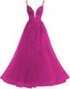 Vestido de Noche Rosa Brillante Transfronterizo Estilo Europeo y Americano Tirantes para Mujer Tirantes Espagueti Encaje Malla Largo Vestido de Noche para Banquete