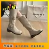 Botas Altas Estilo Coreano Hebilla Retro para Mujer Pantorrilla Ancha 2026 Primavera/Otoño Nuevas Botas de Pantalón Punta Redonda Botas Arrugadas Botas de Suela Gruesa