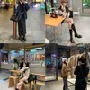 Botas femininas curtas estilo Mãe Uva, com 4 cm de salto, em couro legítimo, com tiras de fivela dupla, zíper lateral e solado grosso, botas de moto longas