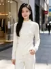 Suéter de punto ajustado con cuello alto irregular para mujer, nuevo estilo otoño/invierno, diseño adelgazante