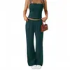 Comércio Exterior Transfronteiriço Amazon 2026 Conjunto Feminino Casual Europeu e Americano com Top Tubo Listrado e Calça Longa de Cintura Elástica para Férias e Casa