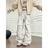 Calças Cargo Americanas Retrô Lavadas com Pregas para Homens, Vibe Trendy de Primavera e Outono, High Street, Soltas, de Perna Larga, Casuais, Calças Compridas
